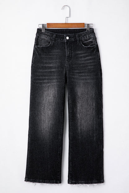 Carbon Grey Mineral Wash Raw Hem High Waist Flared Jeans