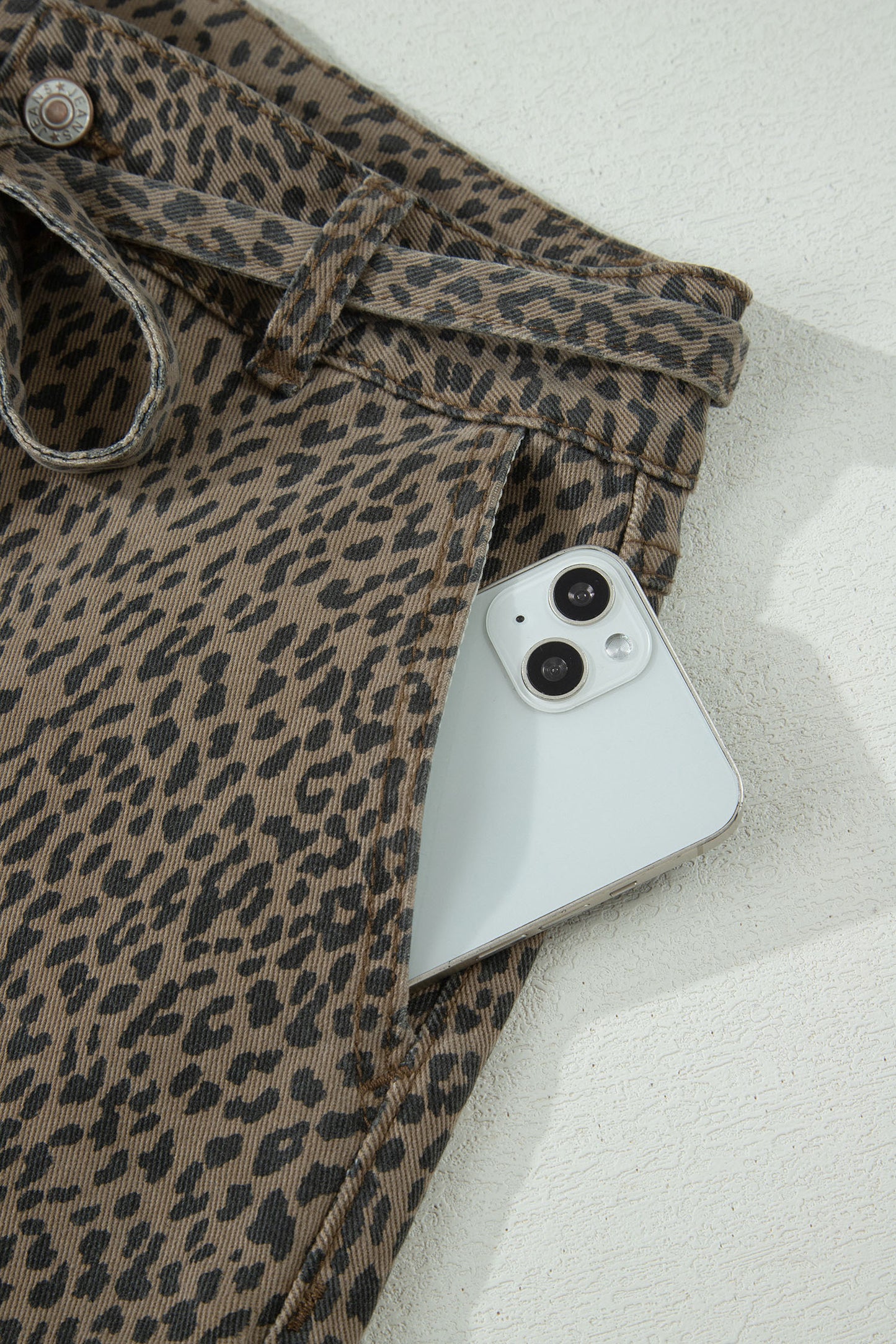 Black Leopard Print Loose Denim Shorts