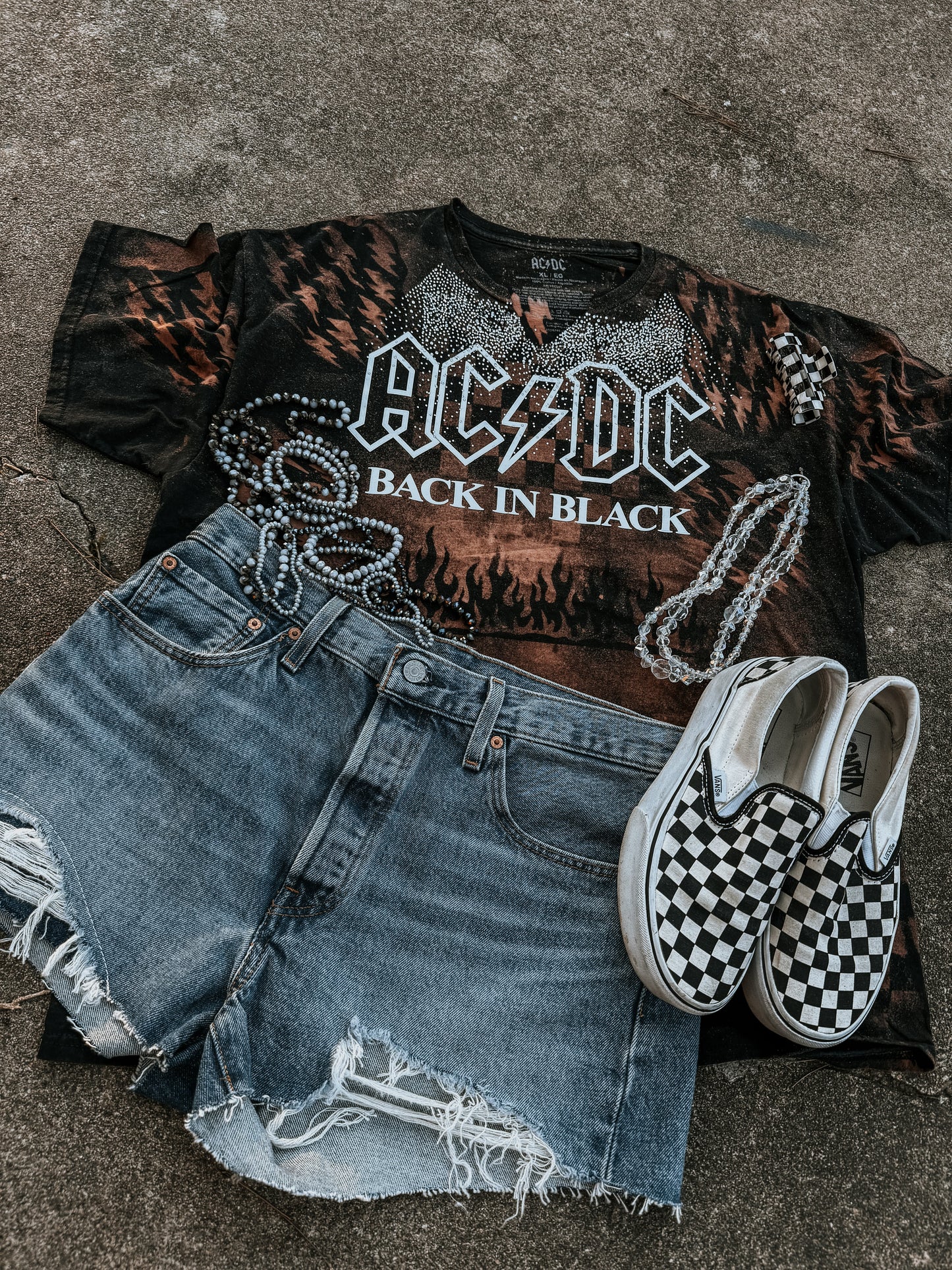 Upcycled By Katie: AC/DC Back in Black Bleached Patchwork Tee (One of a Kind)