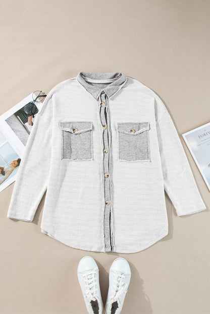 Gray Contrast Flap Pockets Relaxed Shacket