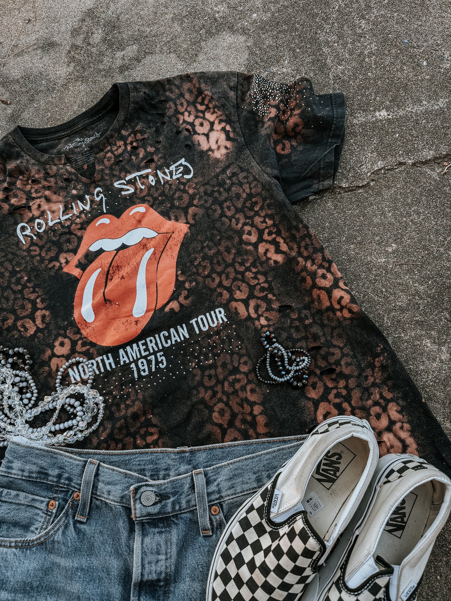 Upcycled By Katie: Rolling Stones Bleached Leopard Tour Tee XL (One of a Kind)