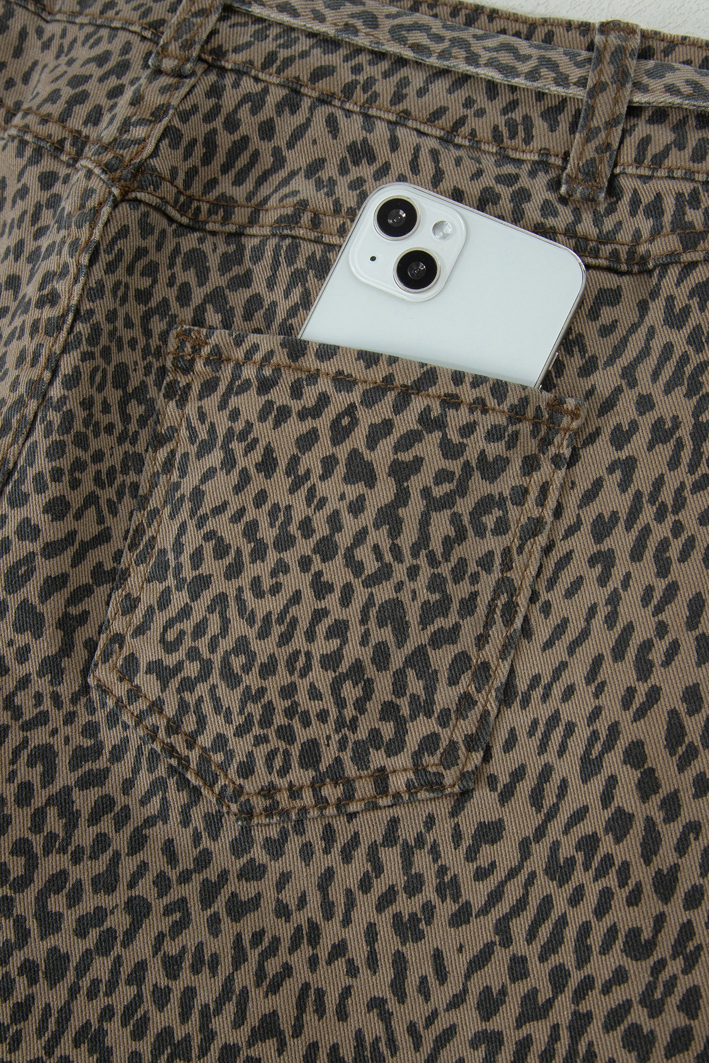 Black Leopard Print Loose Denim Shorts