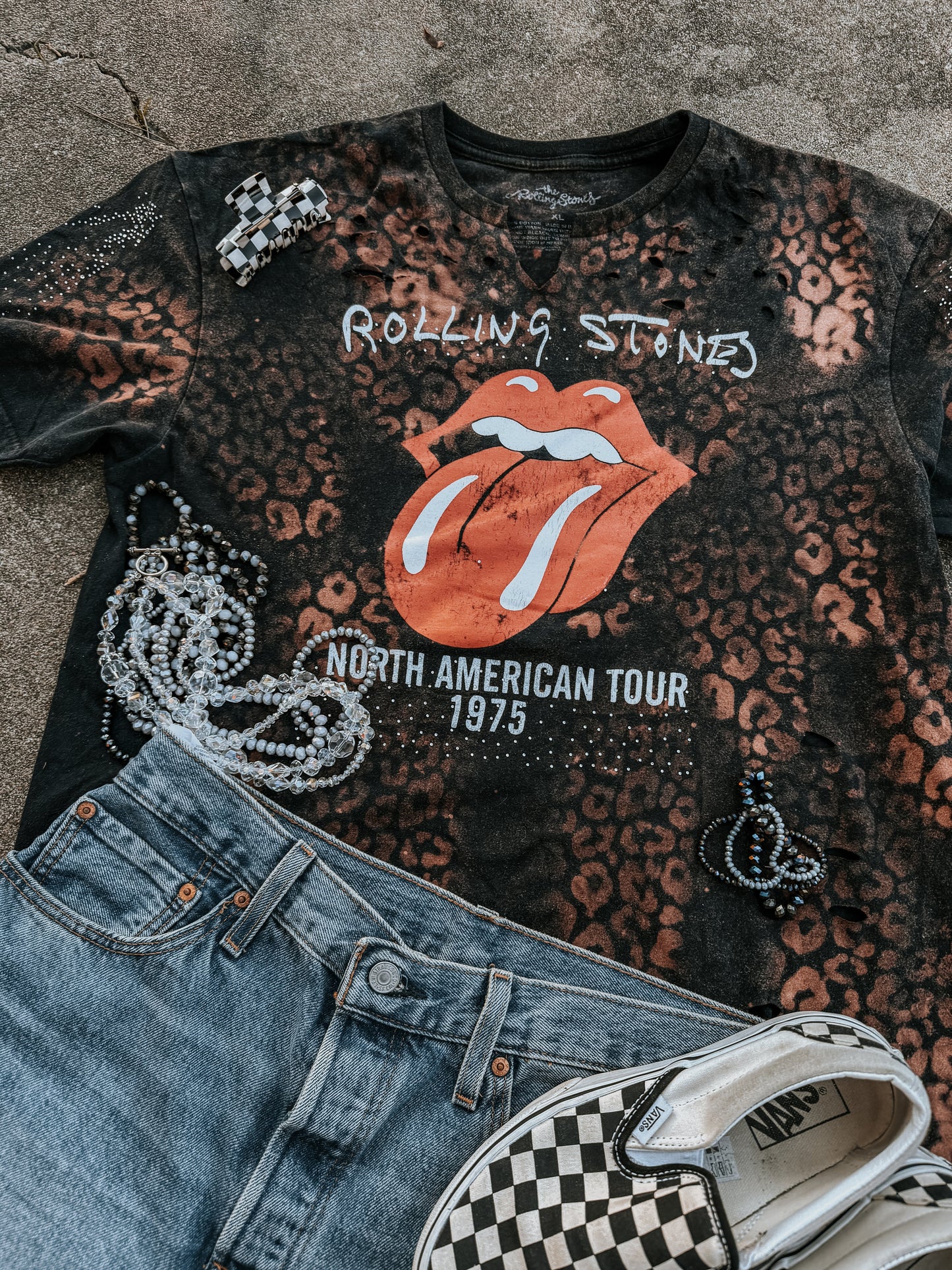 Upcycled By Katie: Rolling Stones Bleached Leopard Tour Tee XL (One of a Kind)