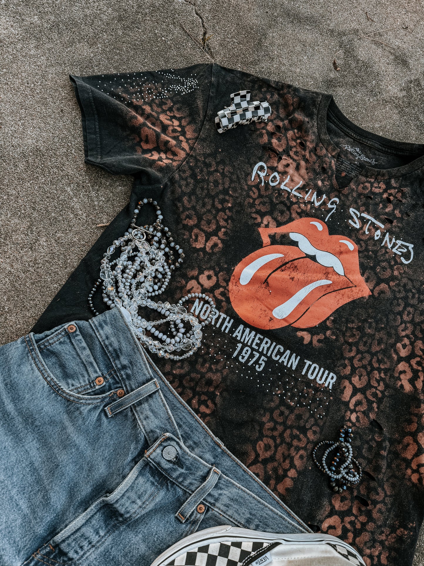 Upcycled By Katie: Rolling Stones Bleached Leopard Tour Tee XL (One of a Kind)