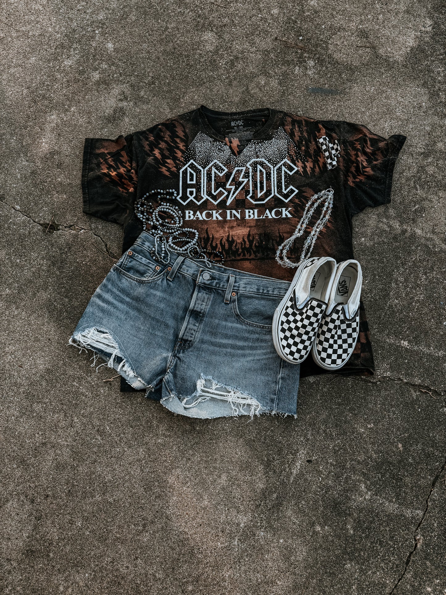 Upcycled By Katie: AC/DC Back in Black Bleached Patchwork Tee (One of a Kind)