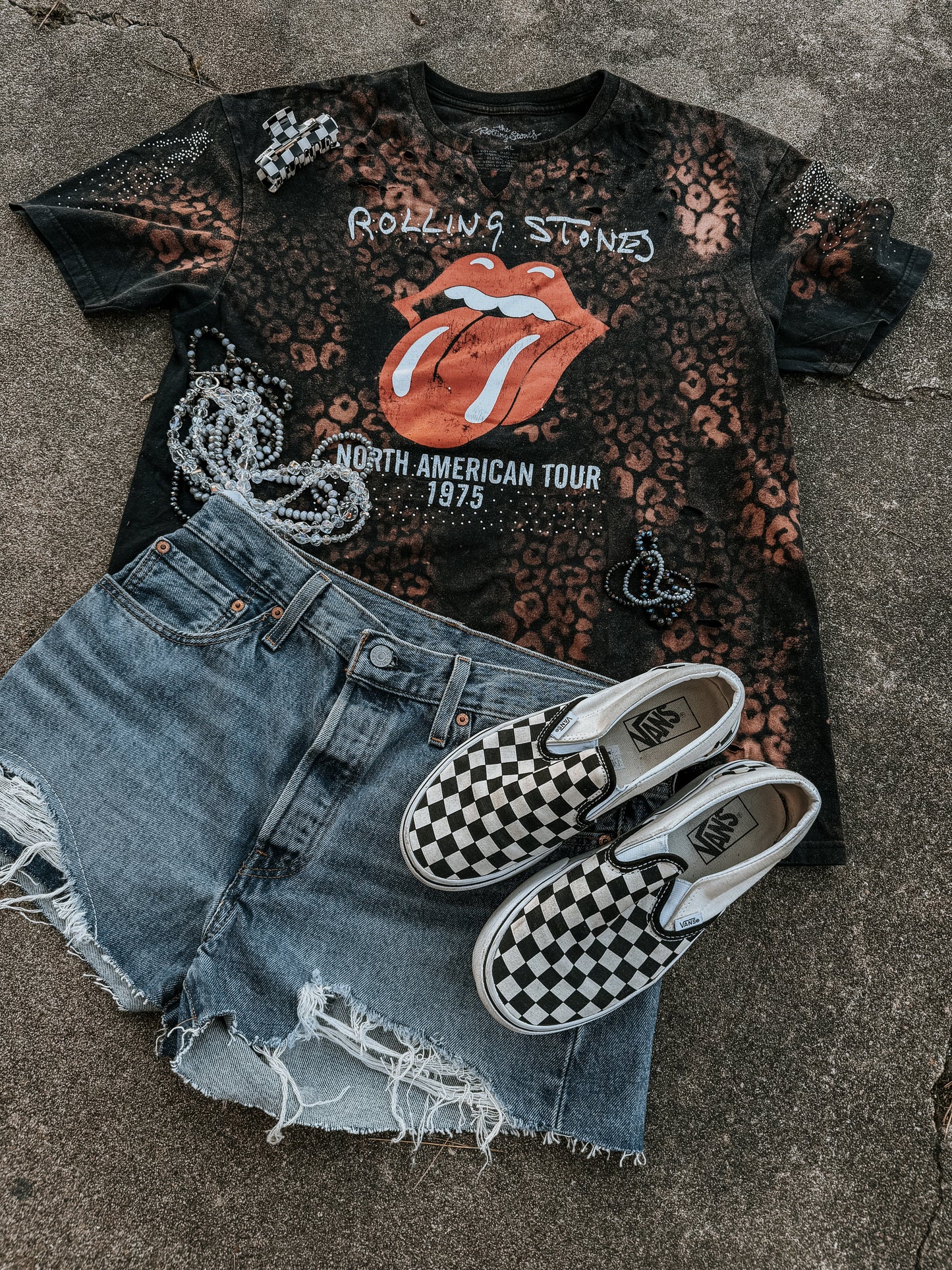 Upcycled By Katie: Rolling Stones Bleached Leopard Tour Tee XL (One of a Kind)