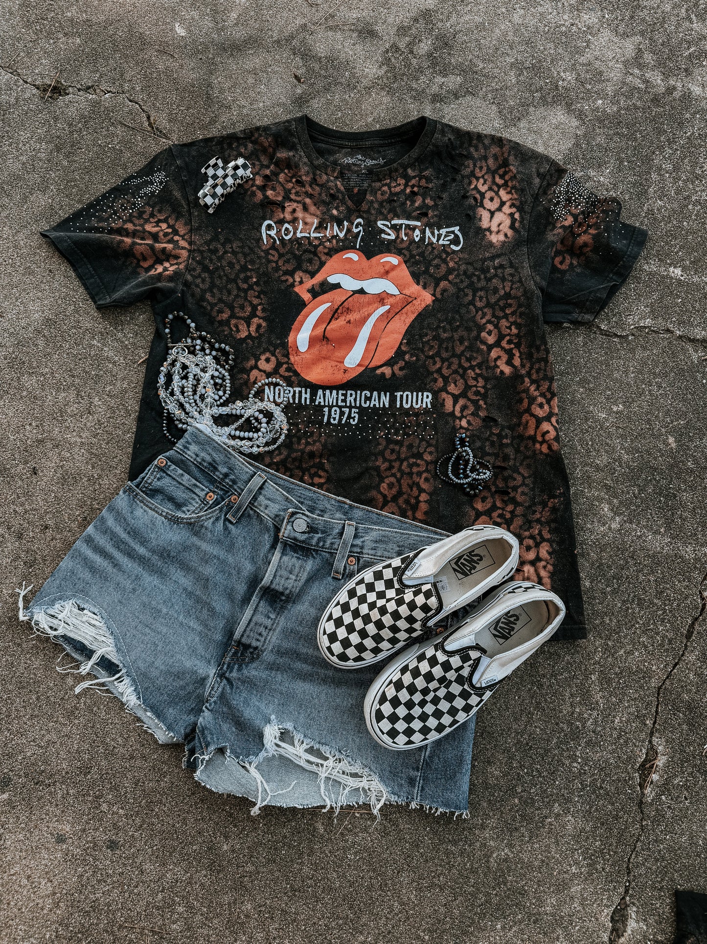 Upcycled By Katie: Rolling Stones Bleached Leopard Tour Tee XL (One of a Kind)