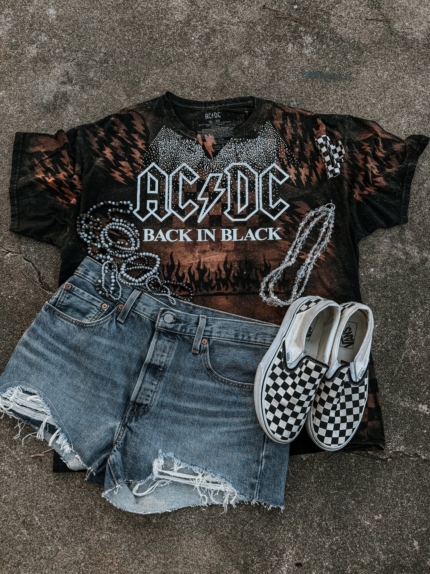 Upcycled By Katie: AC/DC Back in Black Bleached Patchwork Tee (One of a Kind)