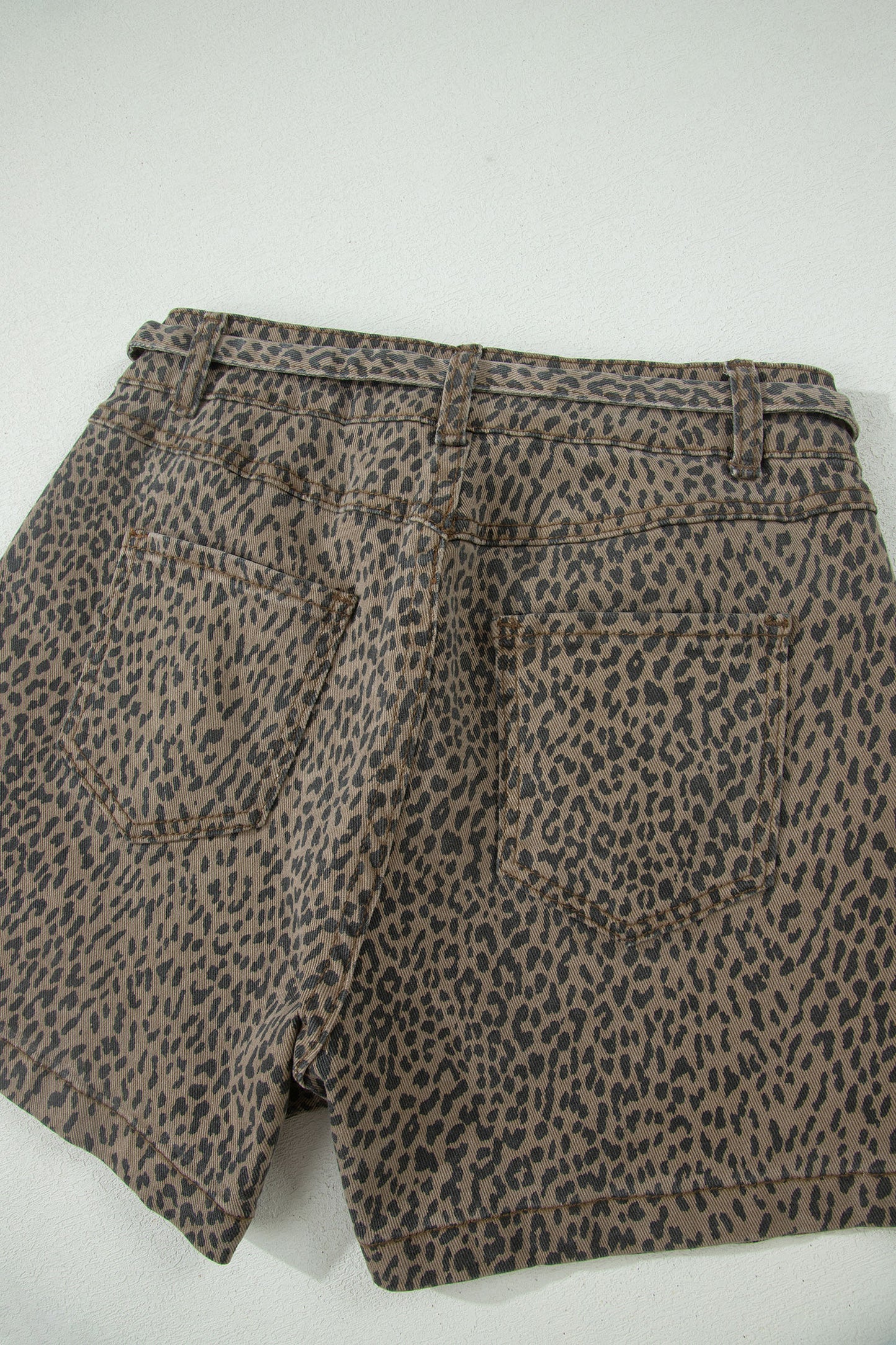 Black Leopard Print Loose Denim Shorts