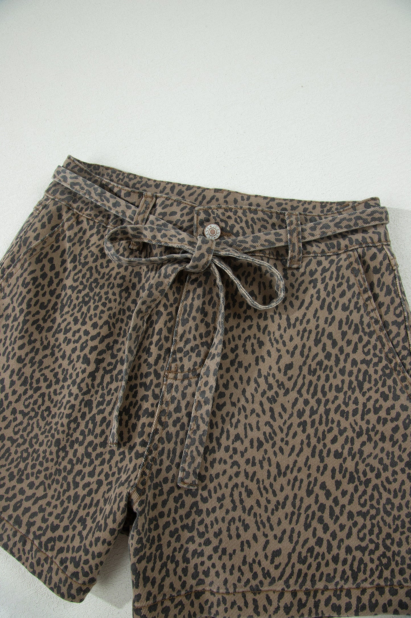 Black Leopard Print Loose Denim Shorts