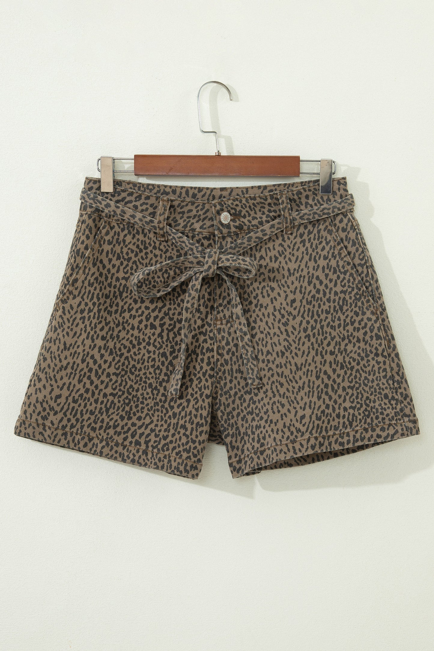 Black Leopard Print Loose Denim Shorts